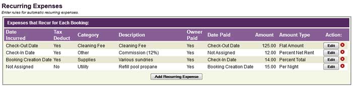 Vacation Rental Automatic Recurring Expenses