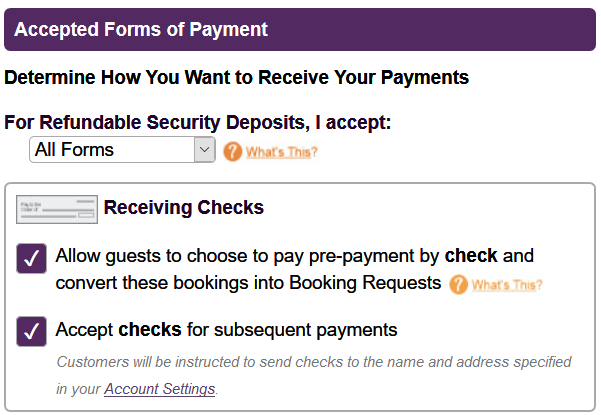 Vacation Rental Accept Checks, Vacation Rental Pay By Check Setup Vacation Rental Accept Checks, Vacation Rental Pay By Check Setup