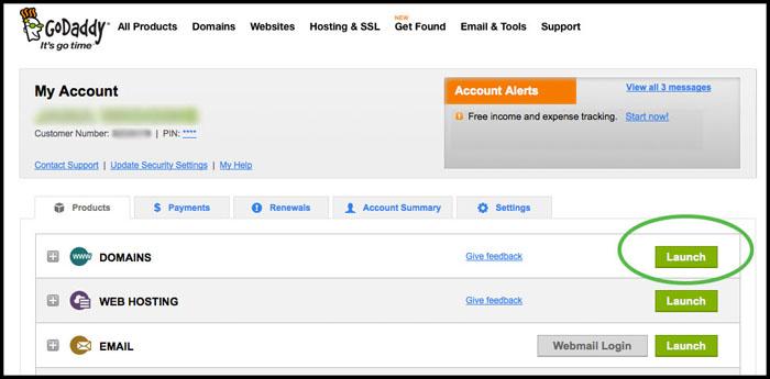 SPF Records GoDaddy My Account Screen