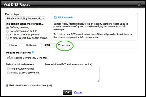 SPF Records GoDaddy Outsourced Tab SPF Records GoDaddy Outsourced Tab
