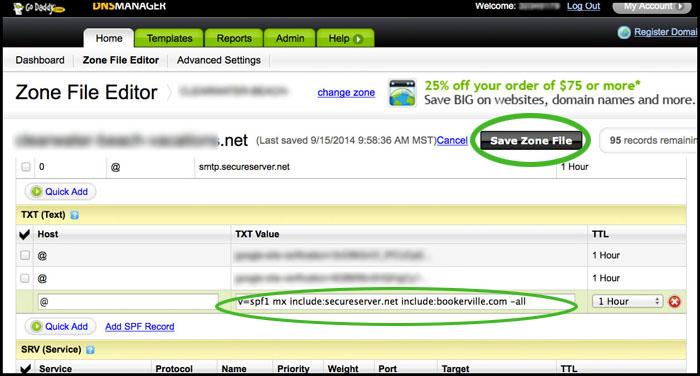 SPF Records GoDaddy Save Zone File