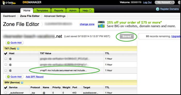 SPF Records GoDaddy Saved Zone File Editor SPF Records GoDaddy Saved Zone File Editor